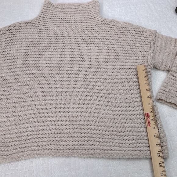 Aerie beige comfy wool blend mock neck loose knit pullover long sleeve sweater S - Picture 5 of 8